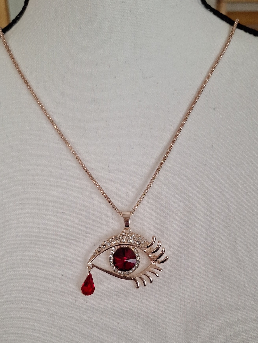 Gold-Tone Red Crystal Eye Pendant Necklace